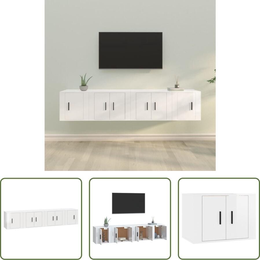 The Living Store TV-meubel set Klassiek praktisch en trendy design Hoogglans wit Gemaakt van bewerkt hout Voldoende opbergruimte - Foto 2