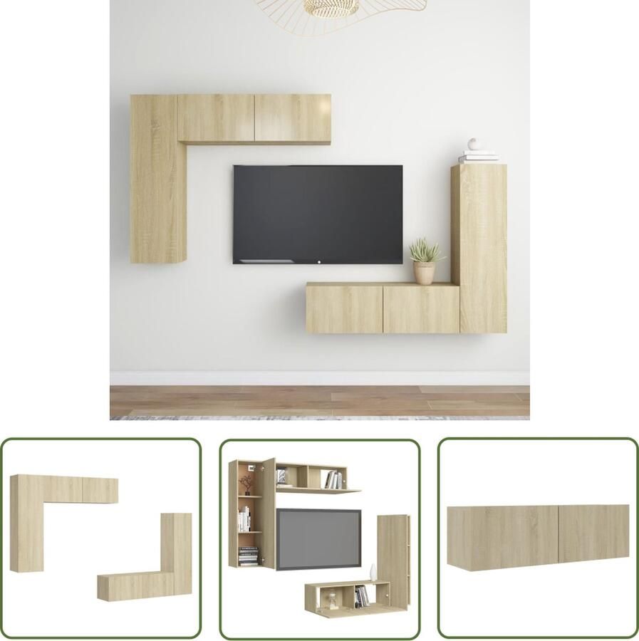 The Living Store TV Meubel Set Sonoma Eiken 4 Delig 30.5 x 30 x 110 cm 100 x 30 x 30 cm - Foto 2