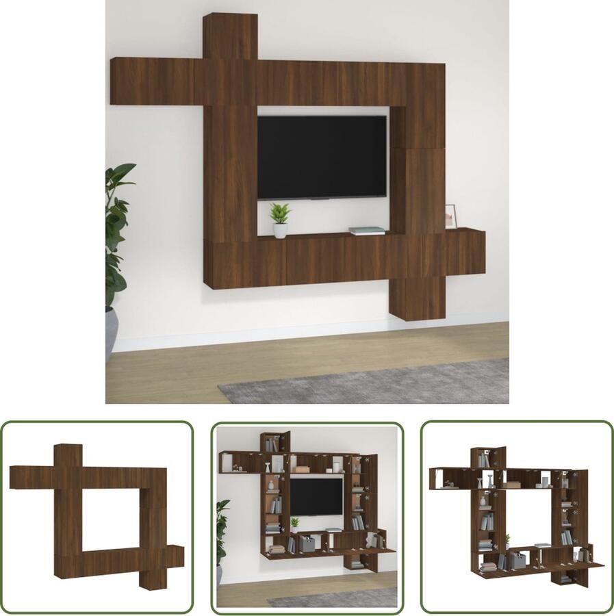The Living Store TV-Meubel Set TV-Ameublement Bruineiken Modulair 150 karakters Strak design