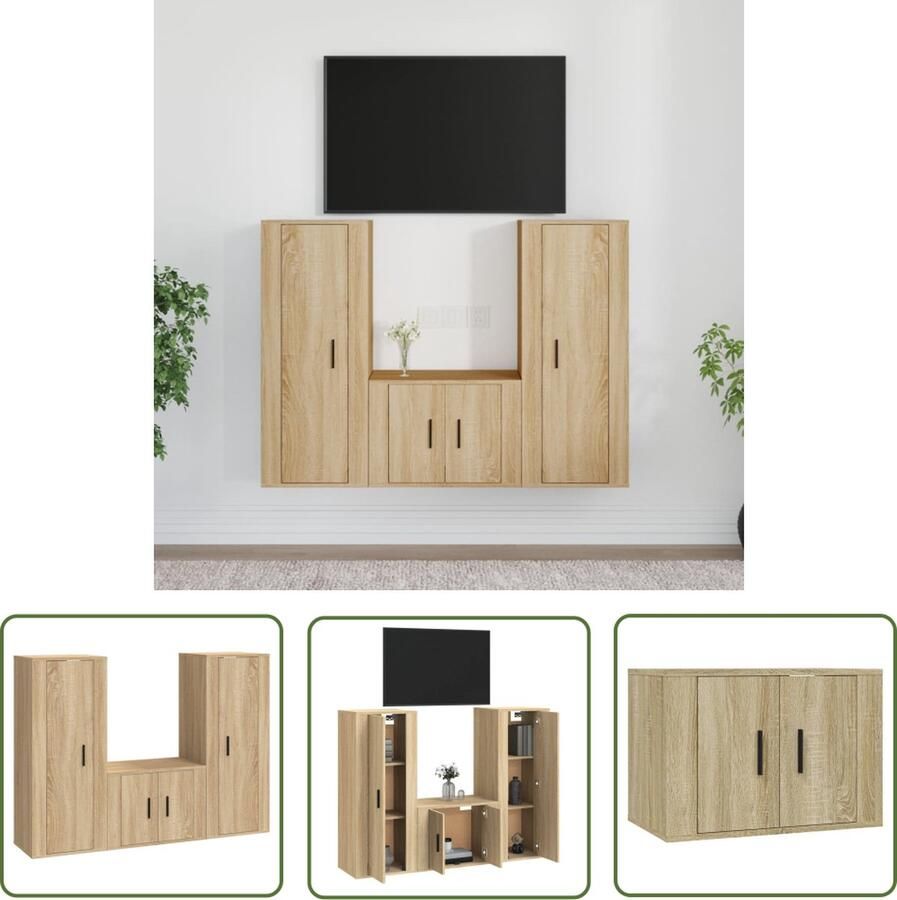 The Living Store TV-meubel Set Zonoma Eiken 2x 40x34.5x100cm 1x 57x34.5x40cm - Foto 2