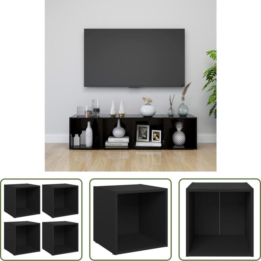The Living Store TV-meubelset zwart 37 x 35 x 37 cm stabiel en duurzaam eenvoudig schoon te maken - Foto 2