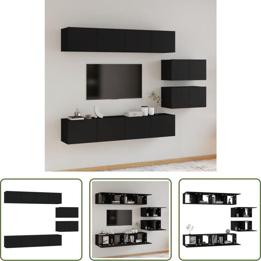 The Living Store Klassieke Televisiekastenset Hout Wandgemonteerd Zwart - Foto 2