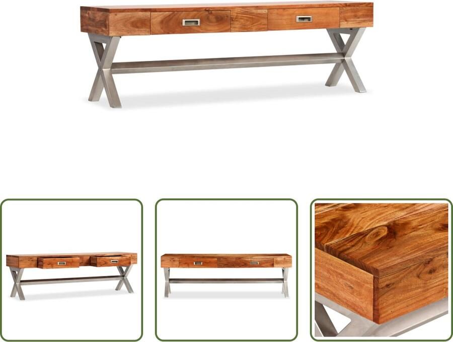 The Living Store TV-meubel Sheesham 140x41x45 cm Massief acaciahout en stalen frame - Foto 3