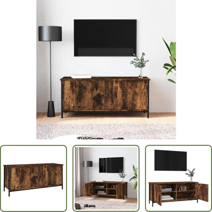 The Living Store TV-meubel Smoked Oak Trendy ontwerp Duurzaam hout Voldoende opbergruimte Stevig blad Praktische deuren Metalen voeten 102x35x45 cm - Foto 2