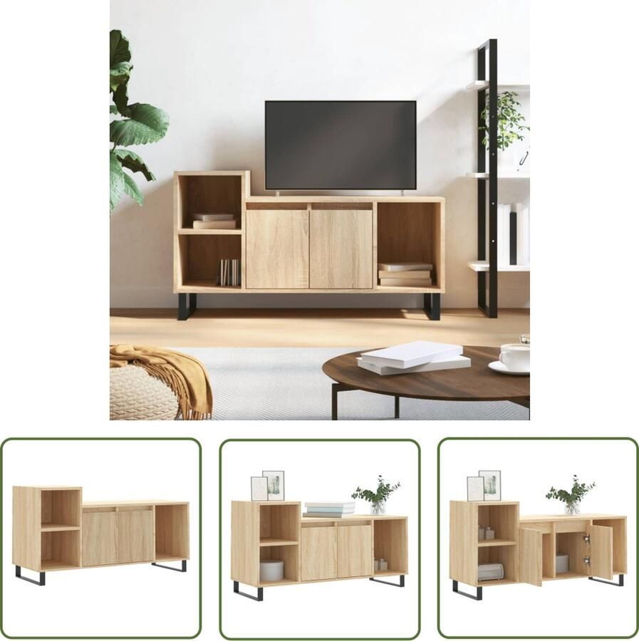 The Living Store Tv-meubel Sonoma Eiken 100 x 35 x 55 cm Met opbergruimte Stevig materiaal Tv-meubel Salontafel Kast Houten Tv-kast Media Kast - Foto 2