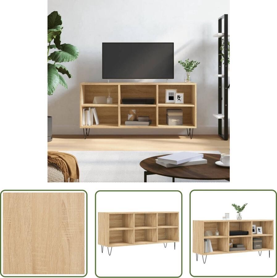 The Living Store Tv-meubel 103-5x30x50 cm bewerkt hout sonoma eikenkleurig Kast - Foto 2