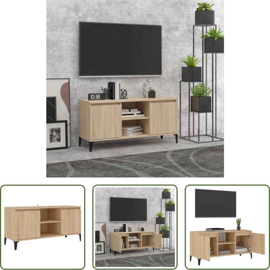 The Living Store Tv-meubel met metalen poten 103 5x35x50 cm sonoma eikenkleurig Tv-meubel Salontafel Houten Meubilair Landelijke Stijl Industriele Stijl - Foto 2