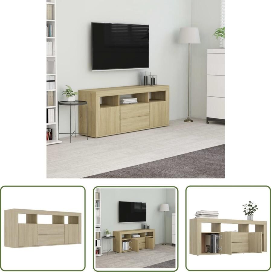 The Living Store TV-meubel Sonoma eiken 120x30x50 cm 2 lades 2 deuren 3 open vakken Tv Meubel Salontafel Kast Houten Tv Stand Media Kast