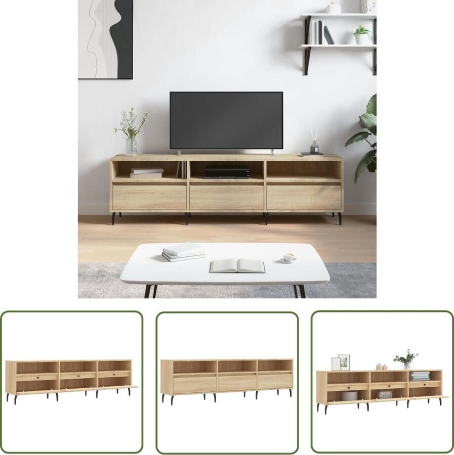 The Living Store Tv-meubel 150x30x44 5 cm bewerkt hout sonoma eikenkleurig Tv-meubel Houten Tv-meubel Tv Kast Sonoma Eiken Opbergruimte - Foto 4