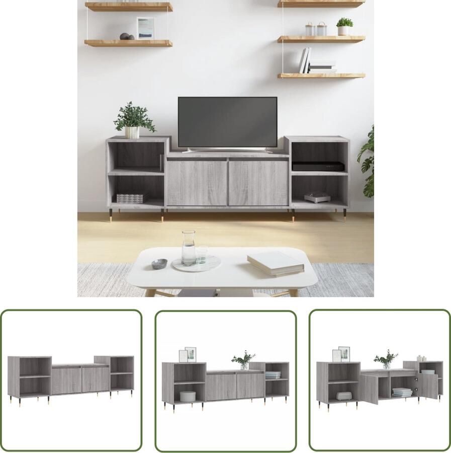 The Living Store TV-meubel Sonoma Eiken 160 x 35 x 55 cm Voldoende opbergruimte Tv-meubel Salontafel Kast Houten Tv-kast Media Kast - Foto 3