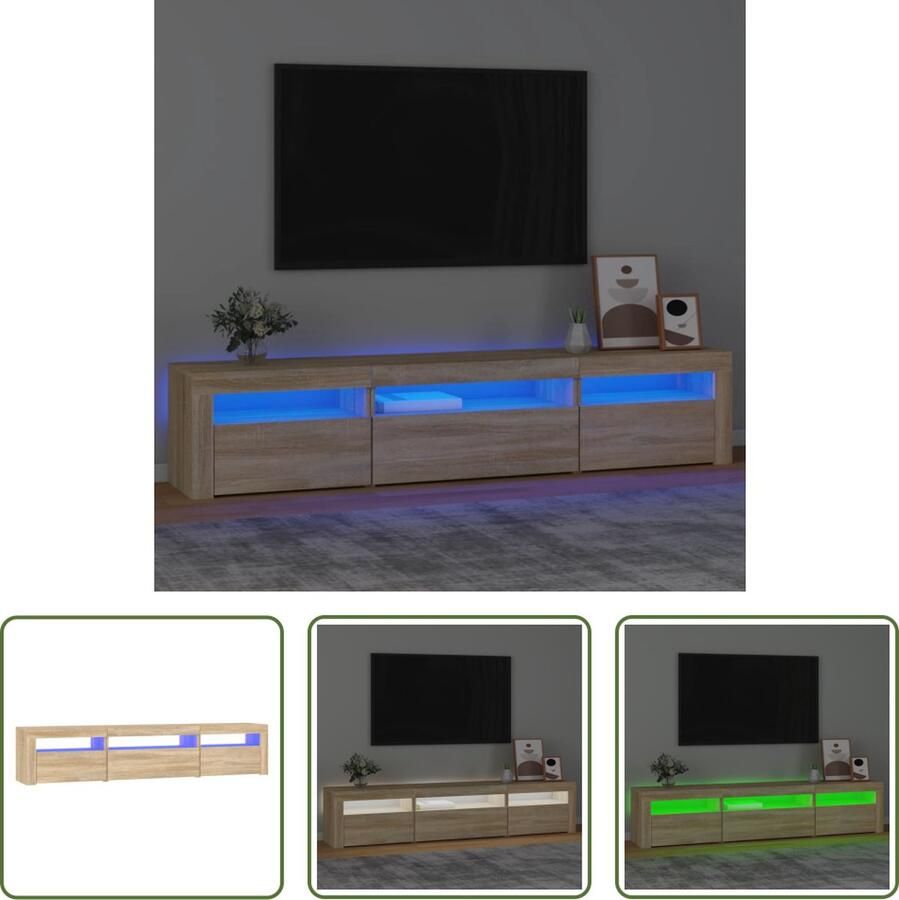The Living Store tv-meubel Serie tv-meubel 195 x 35 x 40 cm LED-verlichting sonoma eiken - Foto 3