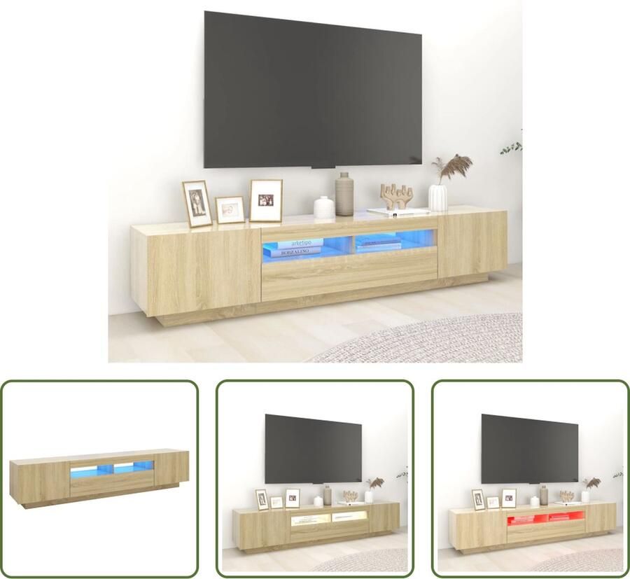 The Living Store TV-meubel LED-verlichting trendy ontwerp stevige constructie voldoende opbergruimte RGB LED-verlichting eenvoudig schoon te maken inclusief USB-aansluiting Sonoma eiken 200x35x40 cm montage vereist - Foto 2