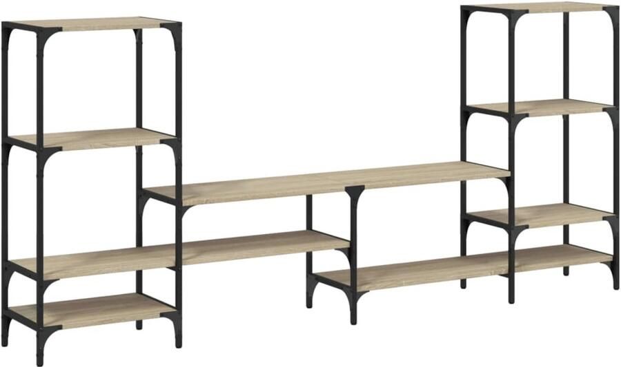 The Living Store Tv-meubel 206 5x28 5x95 cm bewerkt hout sonoma eikenkleurig Tv-meubel Salontafel Houten Tv-kast Bruine Tv-standaard Opbergruimte - Foto 2