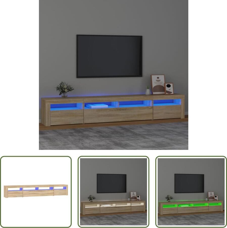 The Living Store TV-meubel LED-verlichting Bewerkt hout 240 x 35 x 40 cm Sonoma eiken - Foto 2