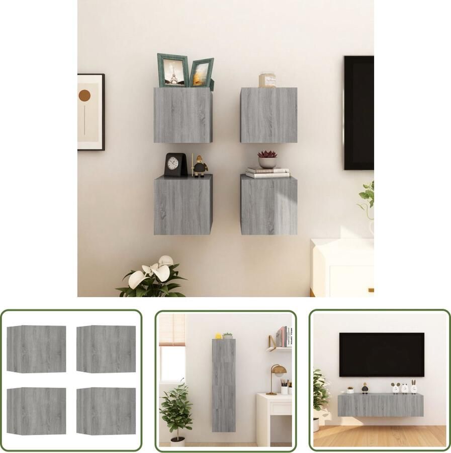The Living Store vidaXL Houten Kast TV Meubel Tv-wandmeubelen 4 st 30 5x30x30 cm grijs sonoma eikenkleurig Wandkast Bergruimte Grijze Kast - Foto 2