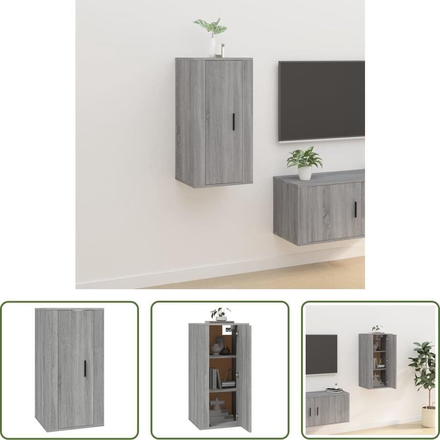 The Living Store Wandmeubel TV Grijs Sonoma Eiken 40 x 34.5 x 80 cm Strak design - Foto 2