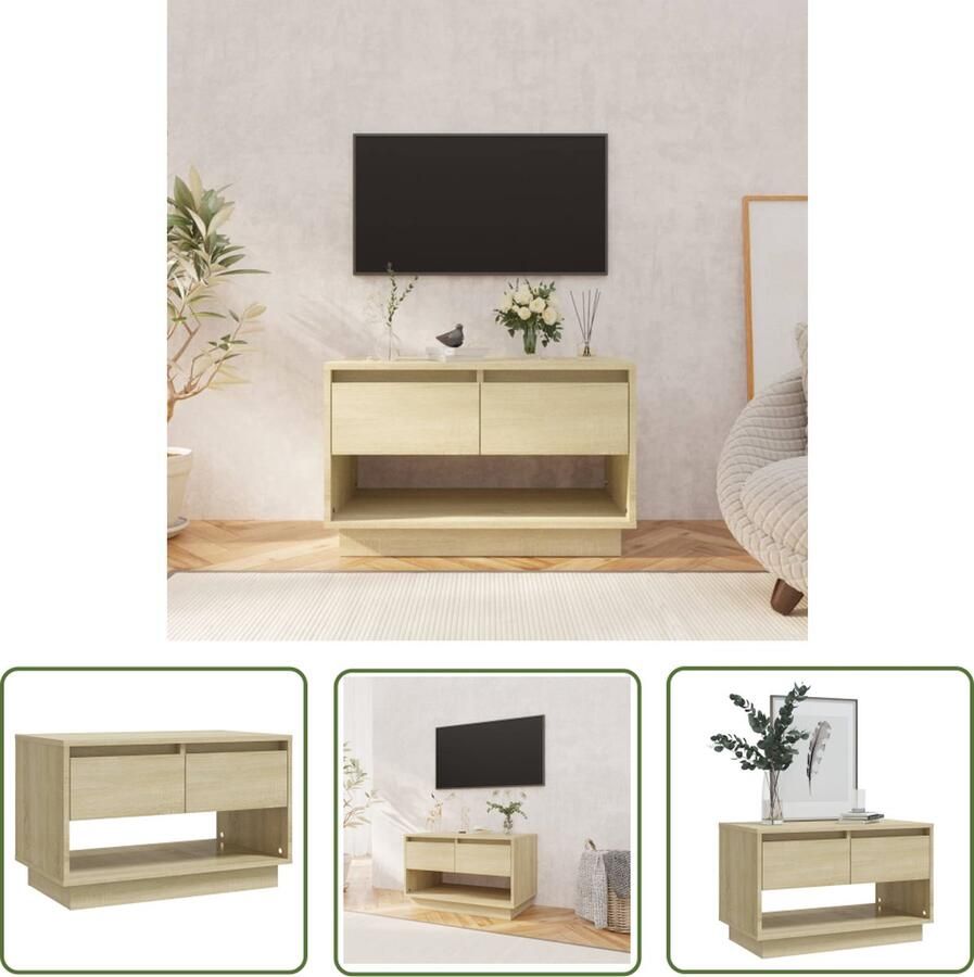 The Living Store TV-meubel Sonoma Eiken 70 x 41 x 44 cm 2 lades 1 open vak - Foto 2