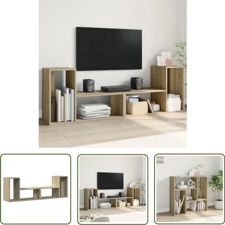 The Living Store Tv-meubelen 2 st 75x30x50 cm bewerkt hout sonoma eikenkleurig Tv Meubel Salontafel Houten Kast Bruine Kast Opbergvakken - Foto 2