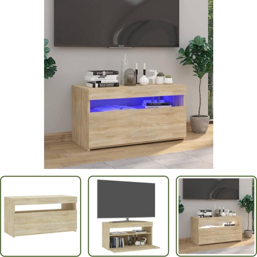 The Living Store TV-meubel LED-verlichting Moderne stijl Voldoende opbergruimte Sonoma eiken 75 x 35 x 40 cm - Foto 2