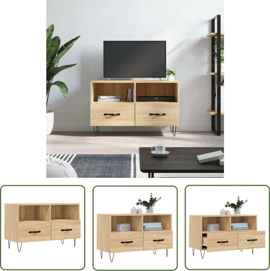 The Living Store Tv-meubel Sonoma eiken 80 x 36 x 50 cm opbergruimte en presenteerfunctie Tv-meubel Salontafel Houten Tv-stand Opbergruimte Mediabox - Foto 3