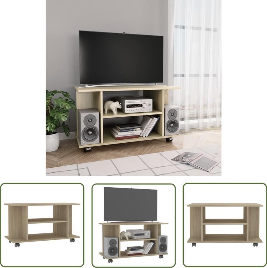 The Living Store Tv-meubel Sonoma Eiken 80 x 40 x 40 cm Stevig Duurzaam 4 Open Schappen Tv-meubel Salontafel Houten Meubels Media-meubel Tv-stand - Foto 3