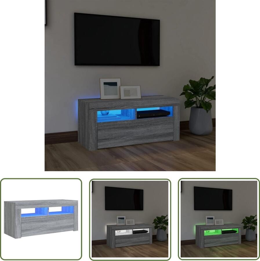 The Living Store TV-meubel Serie- Trendy Ontwerp Maat- 90 x 35 x 40 cm Met RGB LED-verlichting - Foto 2