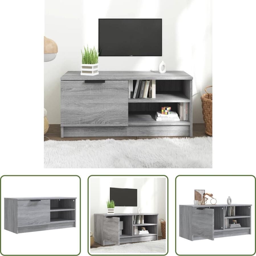 The Living Store TV-meubel Sonoma eiken grijs 80 x 35 x 36.5 cm praktisch meubel met opbergruimte - Foto 2