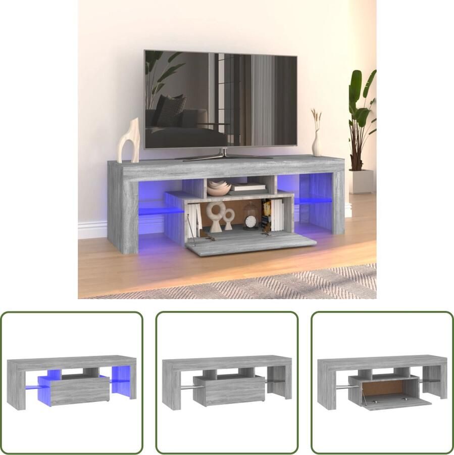 The Living Store vidaXL Tv-meubel met LED-verlichting 120x35x40 cm grijs sonoma eiken Tv-meubel Houten Tv-meubel Led Tv-meubel Grijze Tv-kast Salontafel - Foto 2