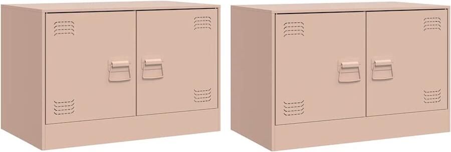 The Living Store Tv-meubelen 2 st 67x39x44 cm staal roze Tv-meubel Tv-meubelen Tv-standaard Televisiemeubel - Foto 2