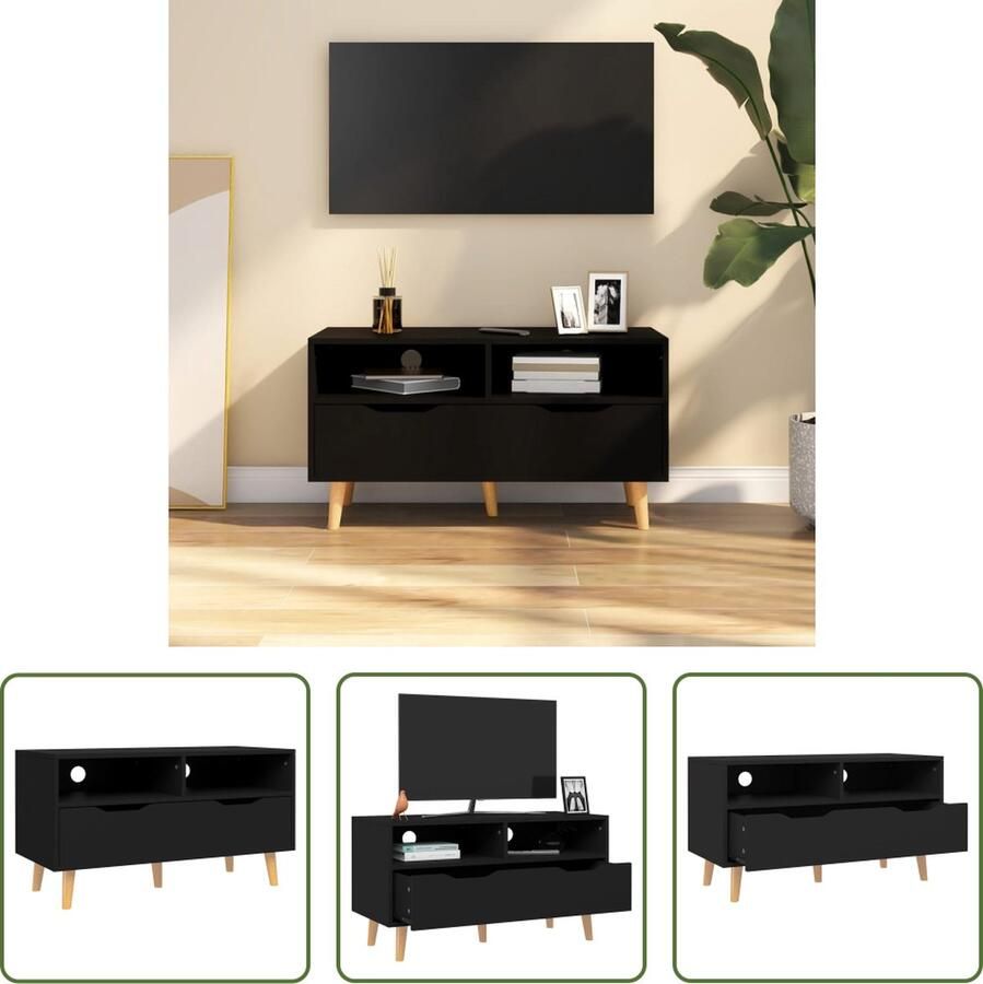 The Living Store TV-Meubel Stabiel en praktisch Opbergruimte Gemakkelijk schoon te maken Zwart Spaanplaat 90x40x48.5 cm Montage vereist - Foto 2
