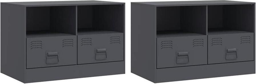 The Living Store Tv-meubelen 2 st 67x39x44 cm staal antracietkleurig Tv-meubel Salontafel Antraciet Kleur Staal Modern Design - Foto 2