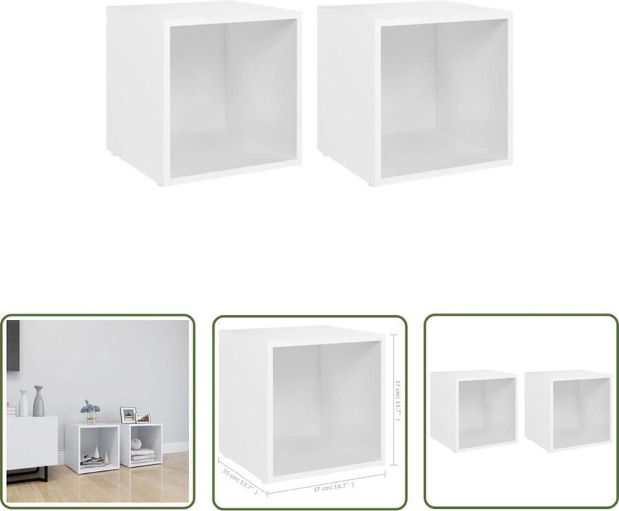 The Living Store Tv-meubelen 2 st 37x35x37 cm bewerkt hout wit Kast - Foto 2