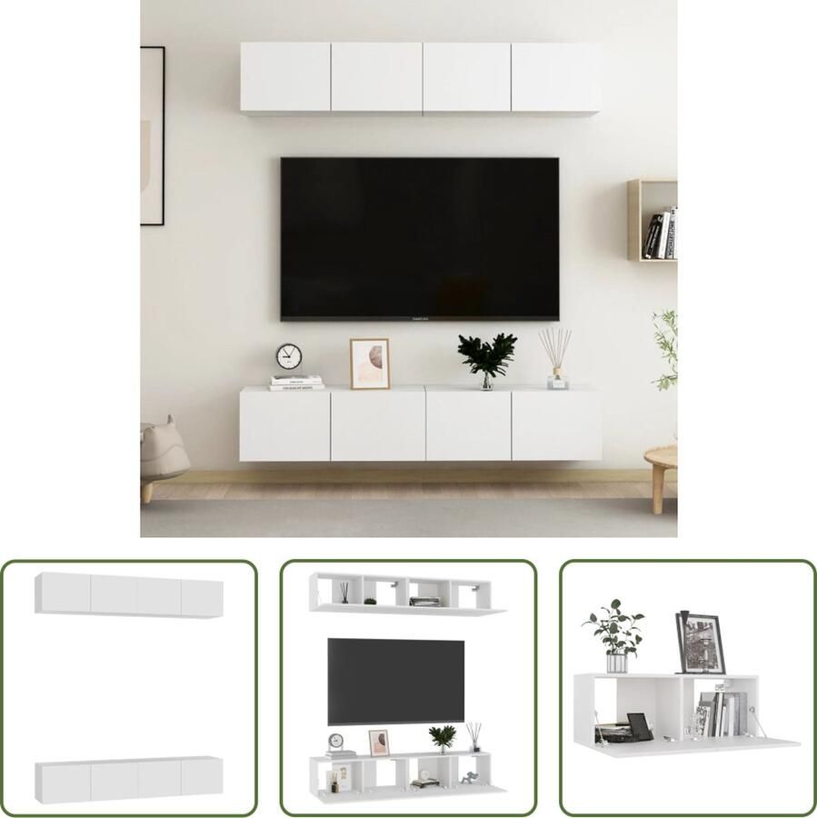 The Living Store Televisiekast Serie Tv-meubel 80 x 30 x 30 cm Wit- Bewerkt hout - Foto 2