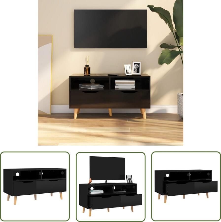 The Living Store TV-meubel Stereokast 90 x 40 x 48.5 cm Hoogglans zwart Stevig en stabiel Voldoende opbergruimte - Foto 2