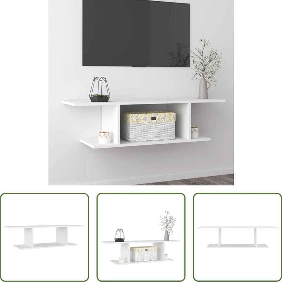 The Living Store TV wandkast trendy en praktisch wit 103 x 30 x 26.5 cm bewerkt hout - Foto 2