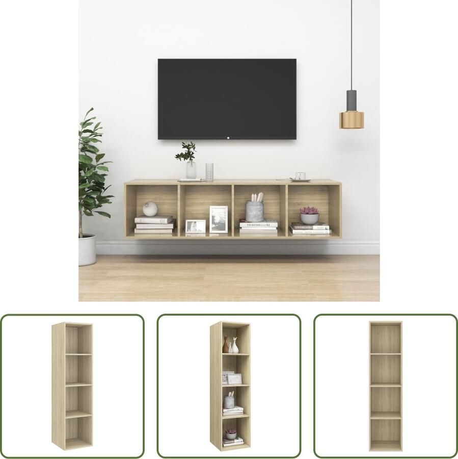 The Living Store Tv-meubel Televisiewandmeubel Sonoma eiken 37 x 37 x 142.5 cm 4 vakken - Foto 2
