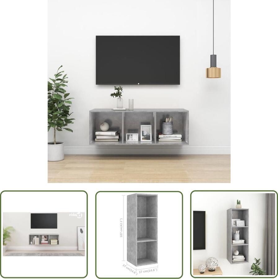 The Living Store TV-meubel Televisiewandmeubel 37x37x107 cm Betongrijs - Foto 2
