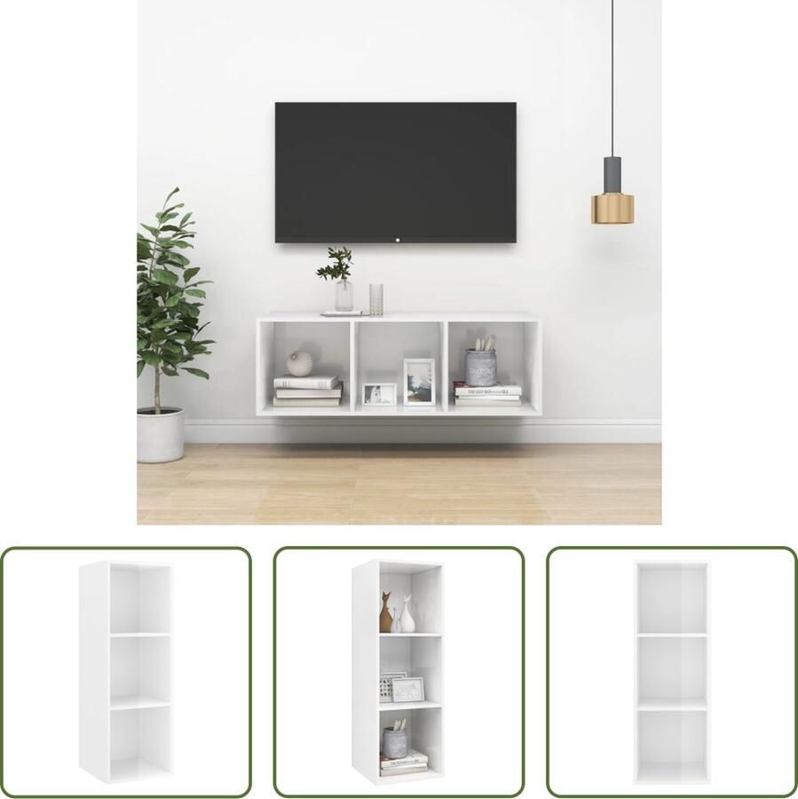 The Living Store TV-meubel televisiewandmeubel hoogglans wit 37 x 37 x 107 cm spaanplaat - Foto 2