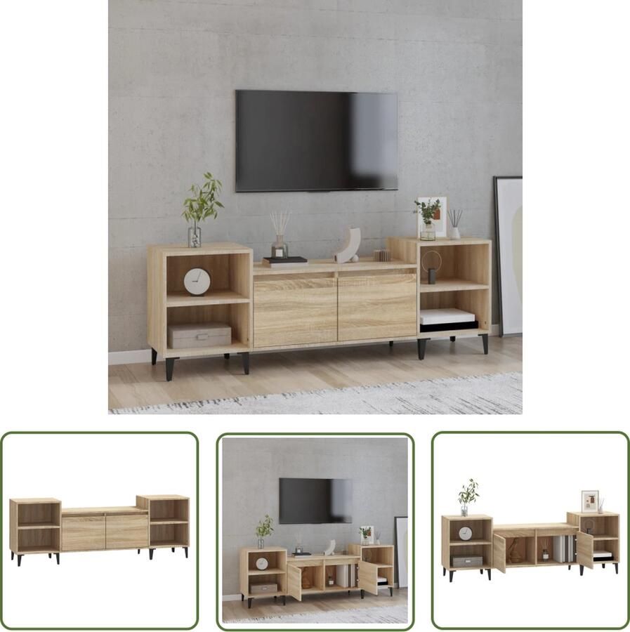 The Living Store TV-meubel Trendy design Stevig hout 6 vakken Sonoma Eiken 160 x 35 x 55 cm - Foto 2