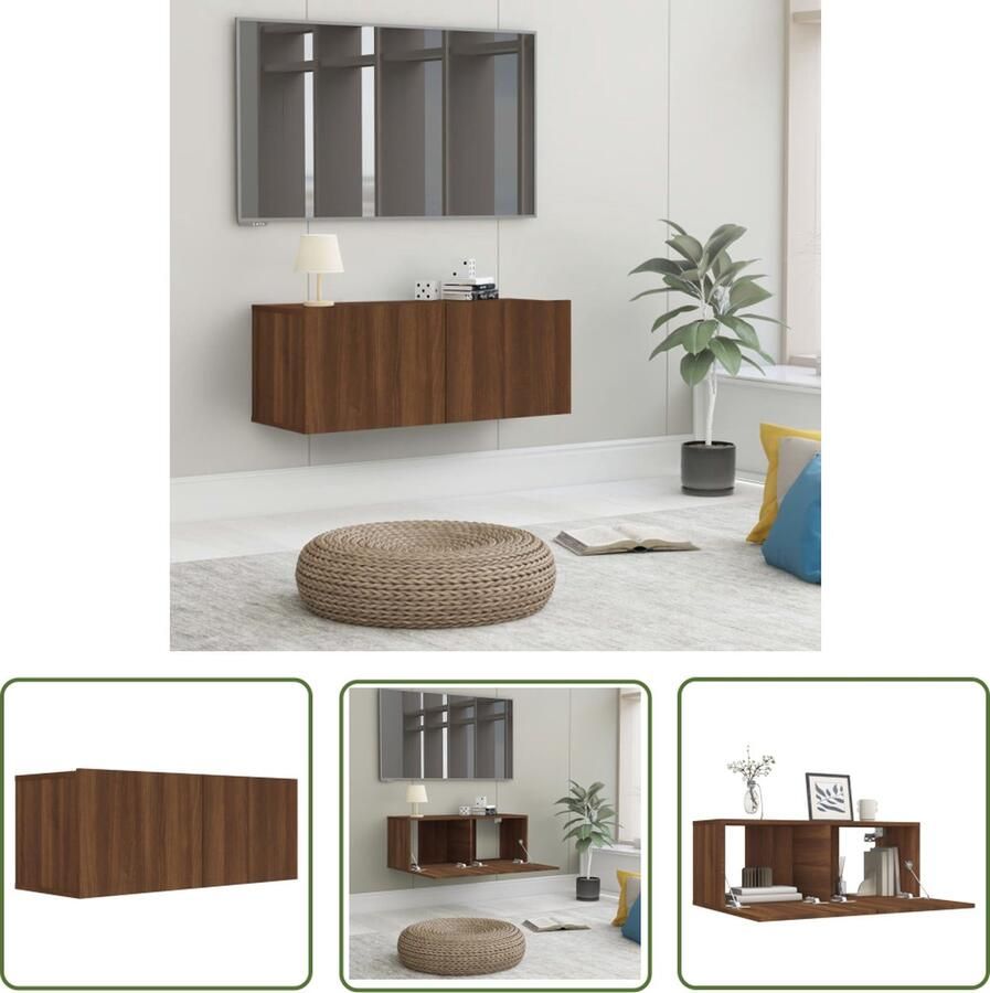 The Living Store Tv-meubel Trendy en praktisch design Hoogwaardig glad bewerkt hout 2 vakken Wandmontage Neerklapbare deuren 80 x 30 x 30 cm - Foto 2