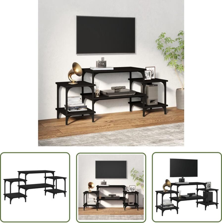 The Living Store Tv-meubel Trendy en praktisch Hoge kwaliteit Voldoende opbergruimte Stevig blad Aanpasbare poten Zwart 117x35x52cm - Foto 2