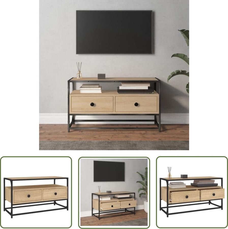 The Living Store TV-meubel trendy en praktisch Meubilair 80 x 35 x 45 cm Sonoma eiken Hoge kwaliteit Tv Meubels Salontafel Houten Tv Kast Sonomaplank Livingroom Furniture - Foto 3