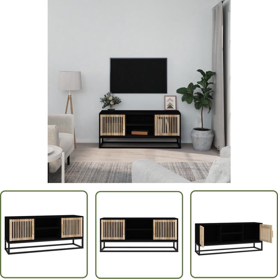The Living Store TV-meubel Trendy en praktisch ontwerp Opbergruimte Stevig blad Metalen voeten Zwart 105 x 30 x 45 cm - Foto 2