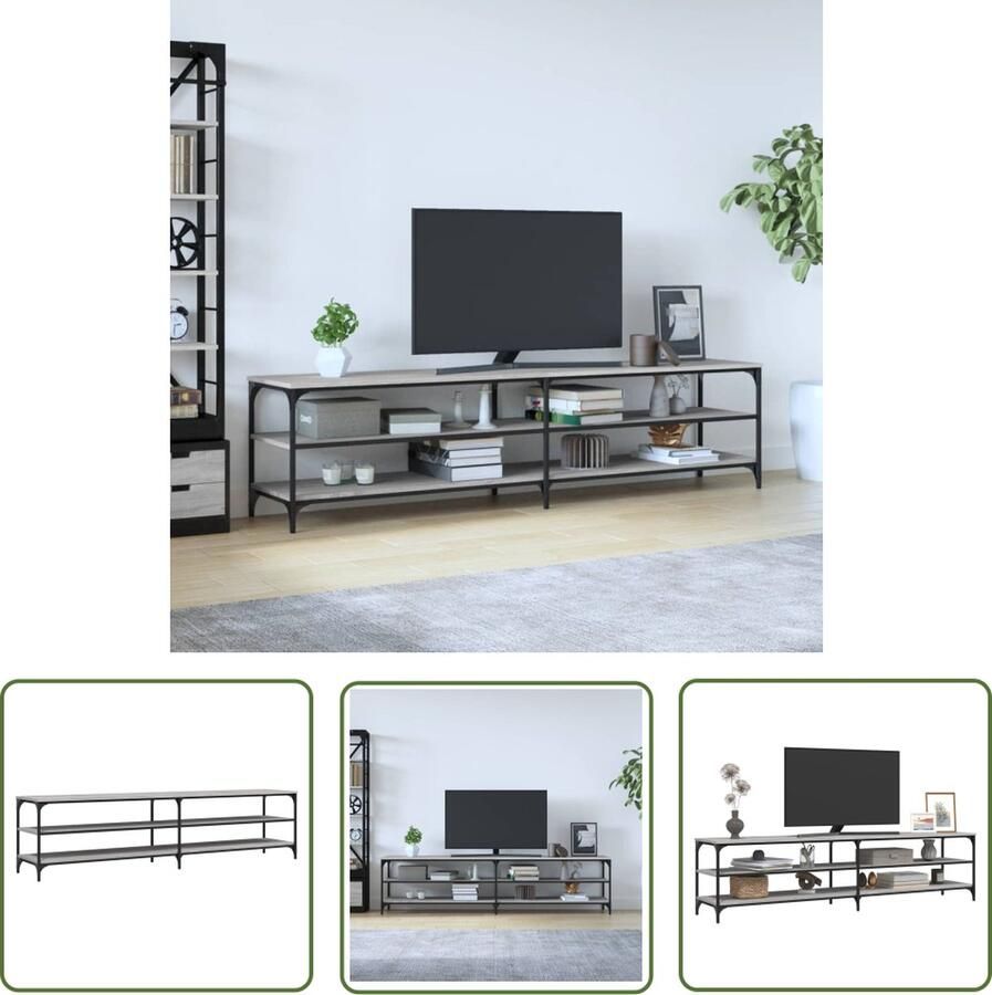 The Living Store TV-meubel Trendy en praktisch Stevig en vochtbestendig Veel opbergruimte Grijs Sonoma eiken 200 x 30 x 50 cm - Foto 2