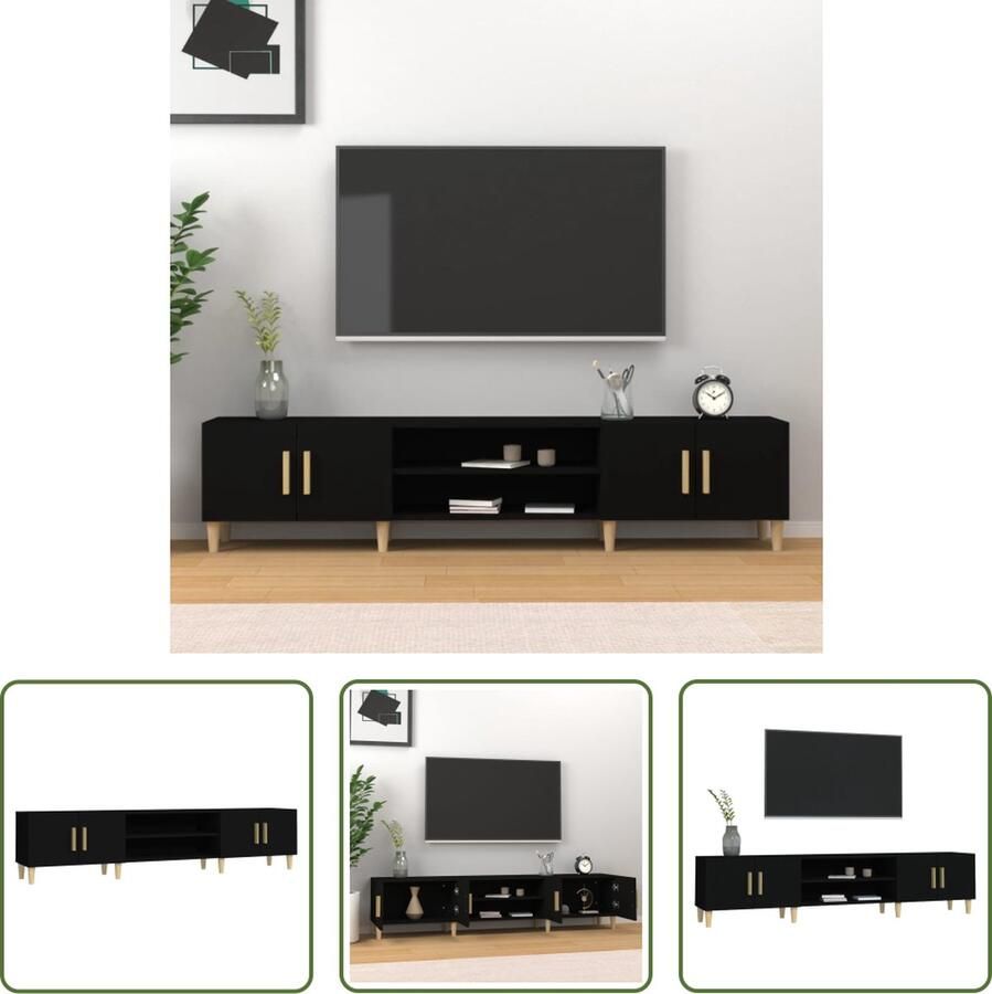The Living Store TV-meubel Trendy Houten poten Voldoende opbergruimte Display functie Zwart 180x31.5x40cm - Foto 2