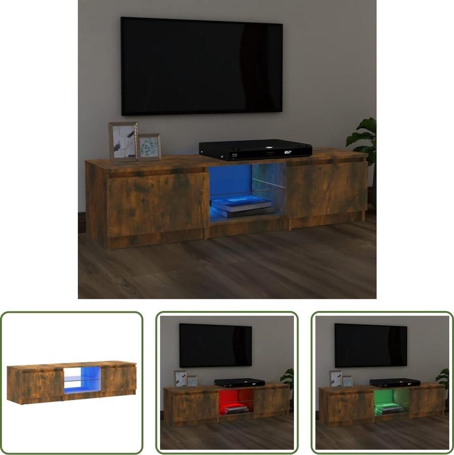 The Living Store Tv-meubel Trendy LED-verlichting Bewerkt hout Gerookt eiken 140x40x35.5 cm - Foto 2
