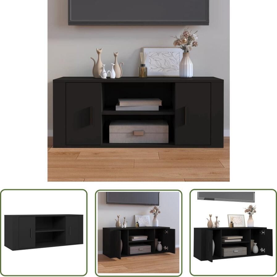 The Living Store TV-meubel Trendy Praktisch 100 x 35 x 40 cm Stevig Hout Veel Opbergruimte - Foto 3