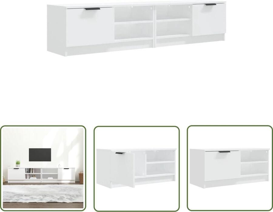 The Living Store TV-meubel trendy Praktisch houten media-opslag 80x35x36.5cm wit Tv Kast Tv Meubel Hifi Kast Media Opslag Woonkamerinrichting - Foto 2
