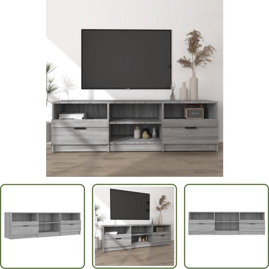 The Living Store tv-meubel Stereokast 150x33.5x45cm Praktisch hoogwaardig materiaal voldoende opbergruimte Grijs sonoma eiken - Foto 2