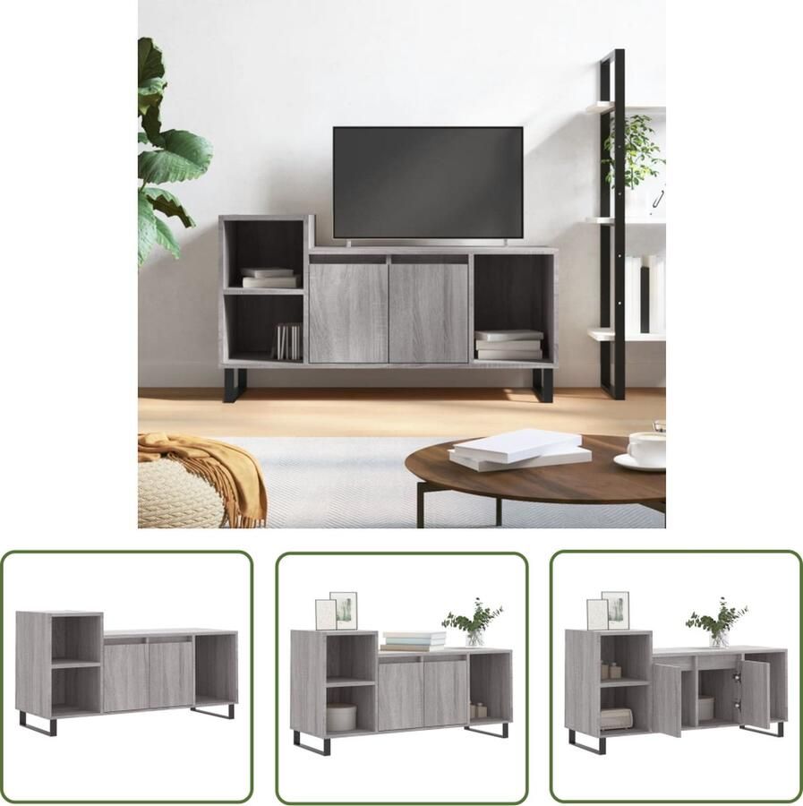 The Living Store TV-meubel Trendy Tv-meubels 100 x 35 x 55 cm Grijs Sonoma Eiken Tv-meubel Salontafel Media Kast Houten Tv-meubel Grijze Tv-meubel - Foto 2